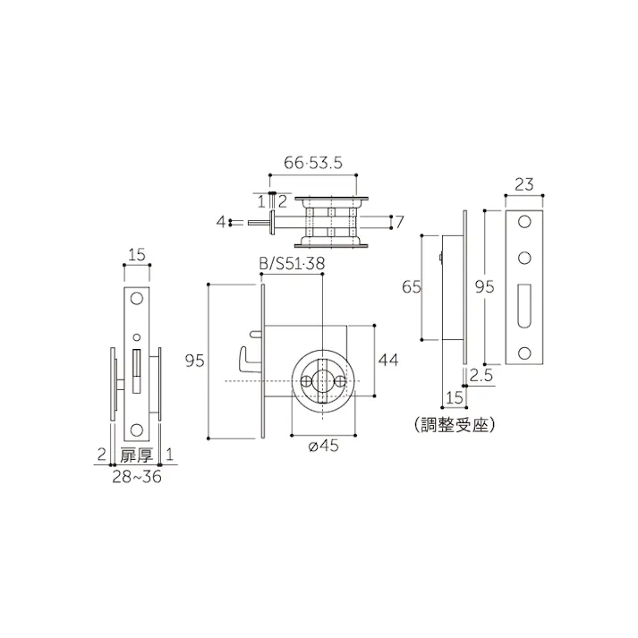ケース引戸鎌錠(両面サムターン/GB) 28-36mm/38mm EA951KG-27 4550061774700【別送品】