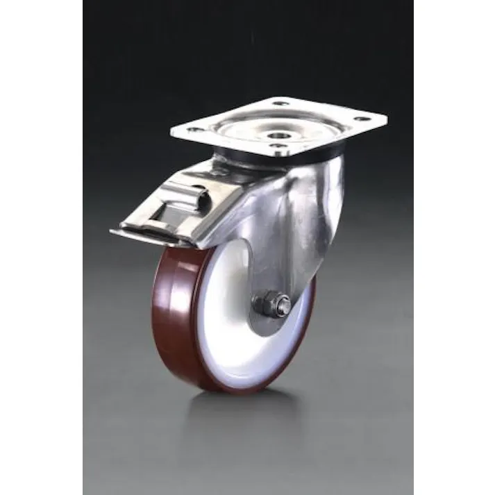 ESCO 100mm キャスター(自在・後ブレーキ付・ステンレス製) EA986LH-0 4518340599796(CDC)【別送品】
