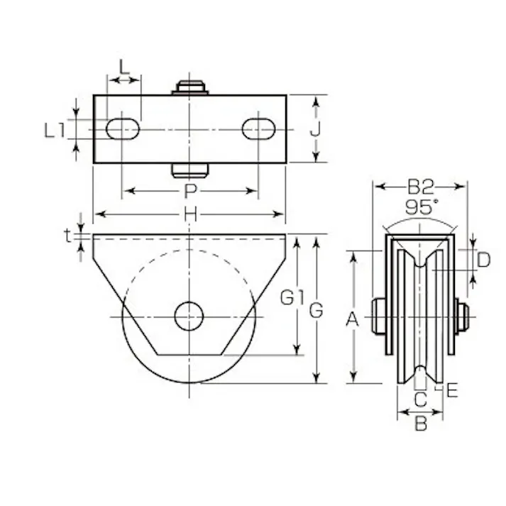 戸車(V型・重量用) 150mm/2000kg EA986VE-150 4548745572827【別送品】