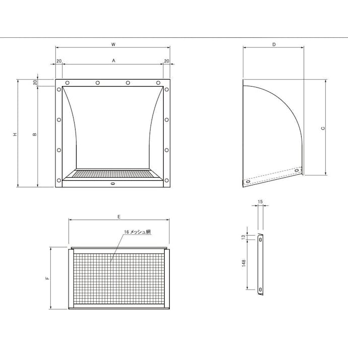 ESCO  320x340mm 屋外フード(防虫あみ付/ステンレス製) EA997MP-300 4548745589825(CDC)【別送品】