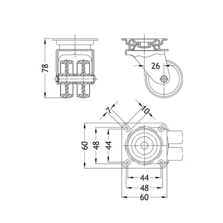 ESCO 50mm キャスター(自在金具付・ツインホイール) EA986PE-1 4548745919301(CDC)【別送品】