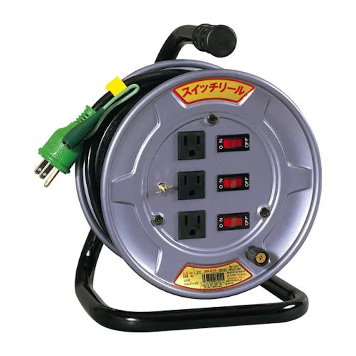 日動工業 AC125V/15A/10m コードリール(スイッチ/アース付) ポータブル型コードリール 4550061968857 EA815BH-106(CDC)【別送品】