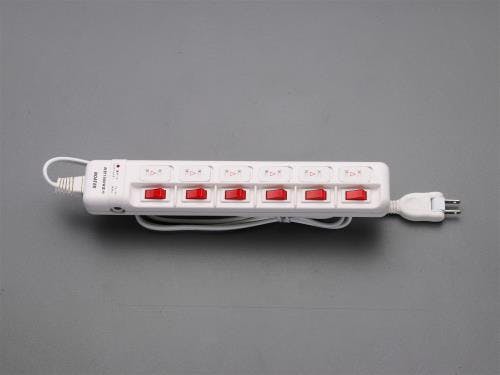 タップ(6口・個別スイッチ・雷サージ) AC125V/15Ax2m EA815GL-332A 4548745095548【別送品】