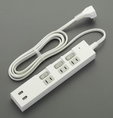 ヤザワコーポレーション タップ(USBポート 2口/個別スイッチ) AC100V/2m EA815GM-82B 4550061011416【別送品】