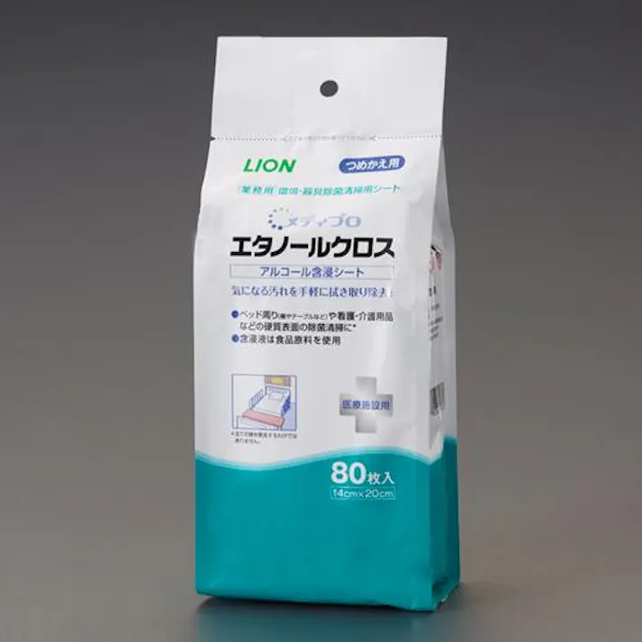 ESCO 140x200mm 除菌エタノールクロス(詰替用/80枚) 洗面・バス・トイレ用備品・消耗品・エチケット商品 4550061624494 EA922HA-63(CDC)【別送品】
