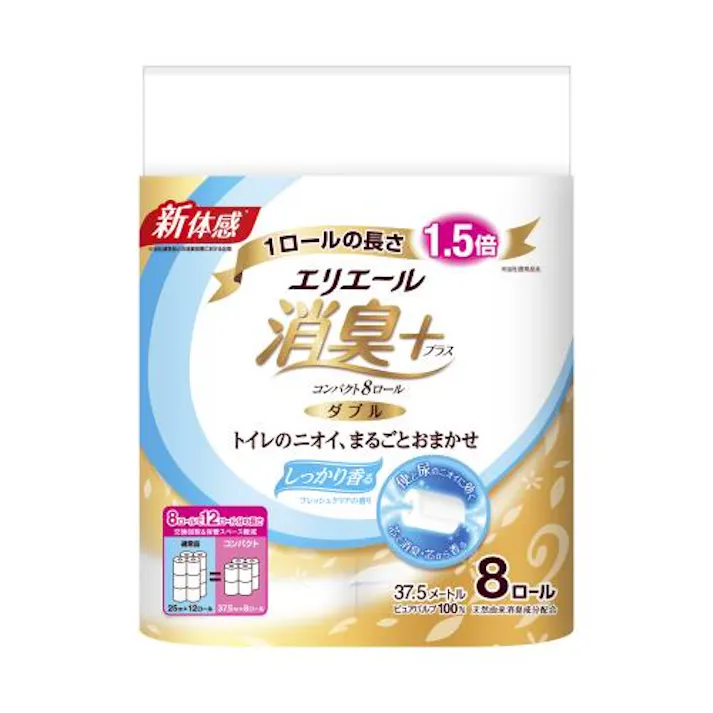 ESCO トイレットペーパー(消臭+・ダブル/64ロール) 洗面・バス・トイレ用備品・消耗品・エチケット商品 4550061683736 EA929AD-8(CDC)【別送品】