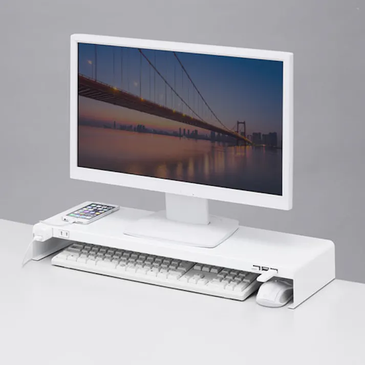 サンワサプライ 600x200x80mm モニタースタンド(電源タップ/USBハブ付 オフィス家具 4550061965078 EA954HC(CDC)【別送品】