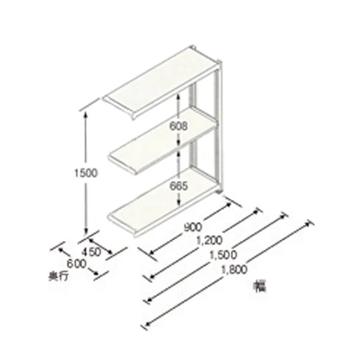 スチール棚(連結用) 1790x450x1500mm/150kg/3段 EA976DJ-180RB 4550061489635【別送品】