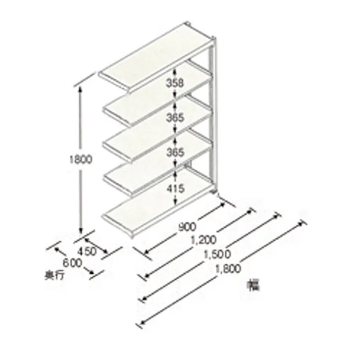 スチール棚(連結用) 890x450x1800mm/150kg/5段 EA976DN-90RB 4550061491508【別送品】