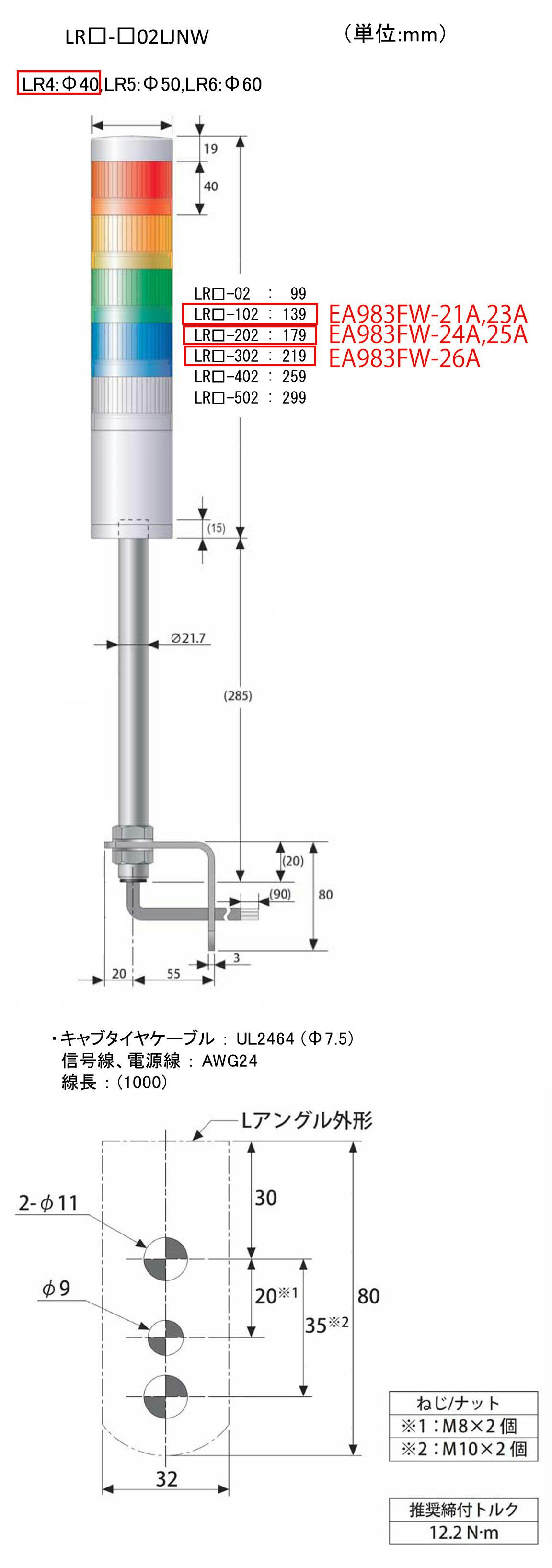パトライト(PATLITE) LED小型積層信号灯(赤・黄) AC/DC24V EA983FW-25A