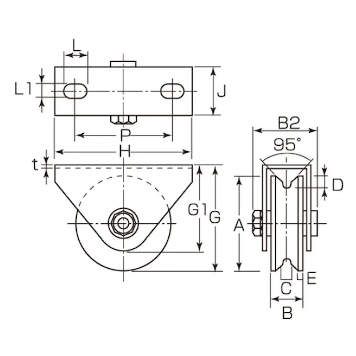 戸車(V型・重量用) 50mm/350kg EA986VA-50 4548745553062【別送品】