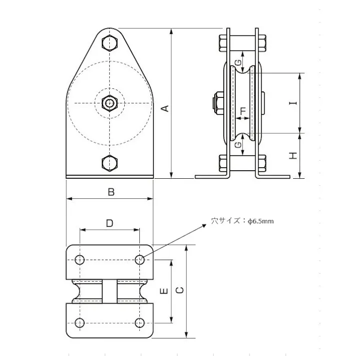 スリーエッチ 縦型固定滑車(1車/メタル) 50mm/125kg EA987HS-12 4550061396247【別送品】