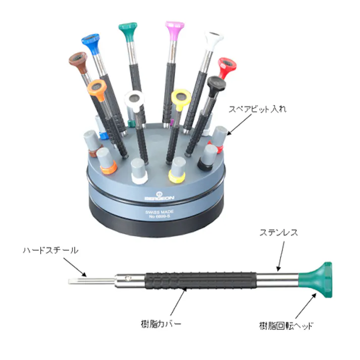 回転台付精密ドライバー 10本組 EA550SW-11 4518340751743【別送品】