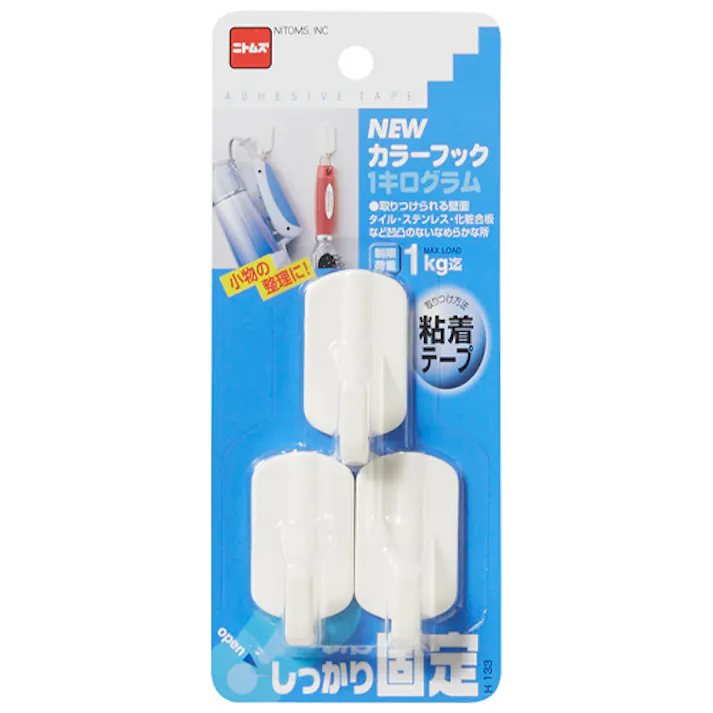 ニトムズ フック(粘着付/3個x10パック) 1.0kg EA638LA-34B 4518340016149【別送品】
