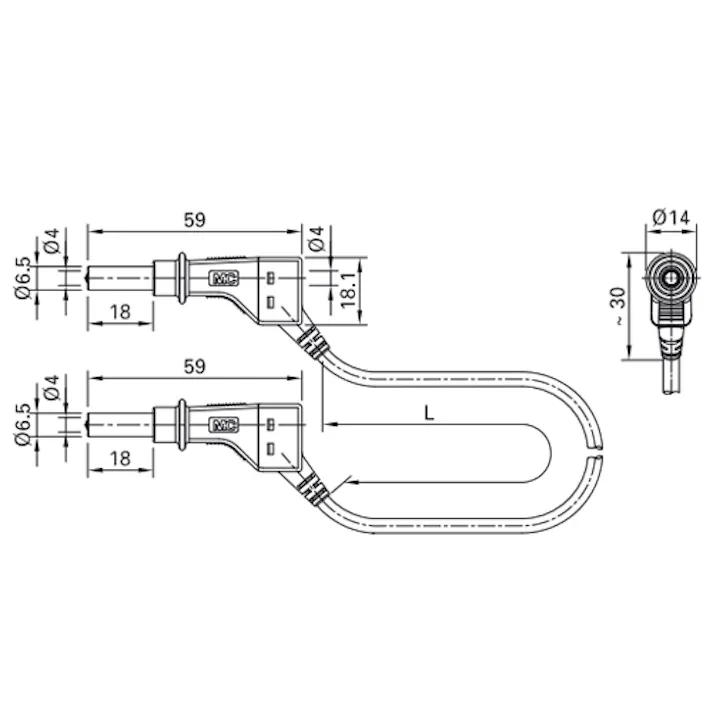 テストリード(スタック接続/黄) φ4mm/1000mm EA707NC-434 4518340000094【別送品】