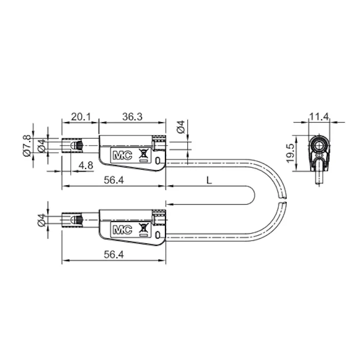 テストリード(スタック接続/黒) φ4mm/1000mm EA707NC-611 4518340000285【別送品】