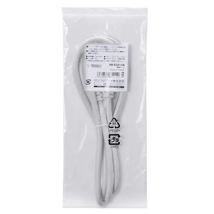 サンワサプライ 電源コード(コンセントPC接続用/白) 125V/15Ax2m EA764CD-41 4518340139466【別送品】