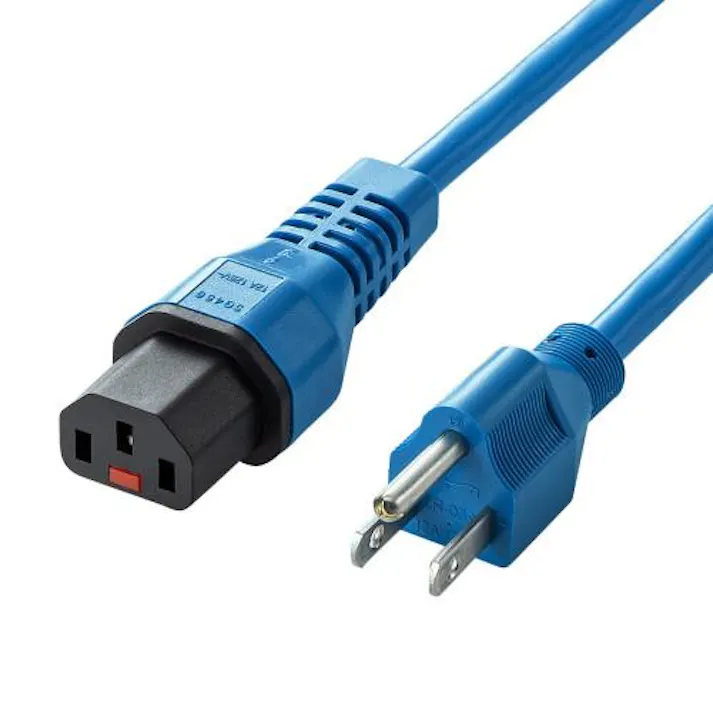 サンワサプライ 125V/12Ax1m 電源コード(コンセント-PC接続/抜止青 EA764CD-67(CDC)【別送品】