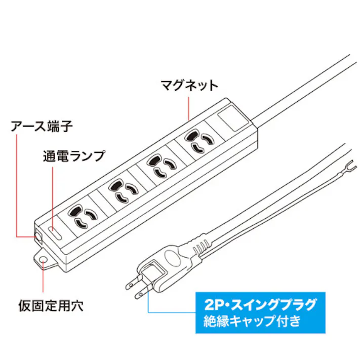 サンワサプライ タップ(4口/3P/絶縁キャップ付) AC125V/15Ax10m EA815GM-298 4518340134225【別送品】