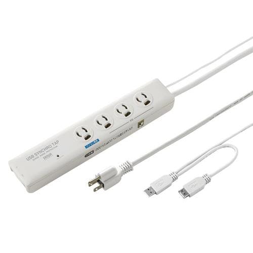 サンワサプライ USB連動タップ(4口/TEL雷ガード) 125V/15Ax2m EA815GM-387 4518340109407【別送品】