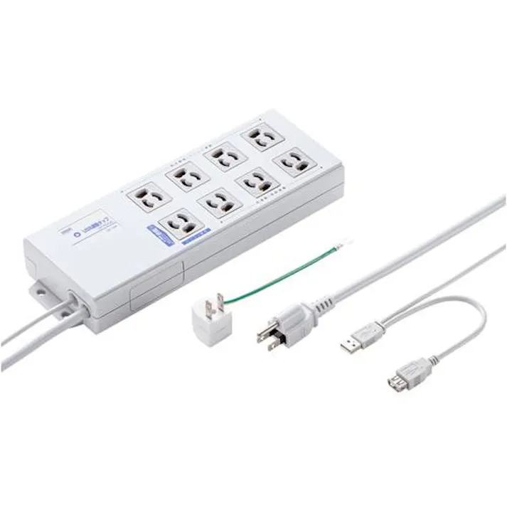 サンワサプライ USB連動タップ(8口/BOX型) 125V/15Ax2m EA815GM-389 4518340112193【別送品】