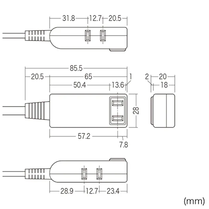 サンワサプライ モバイルタップ(3口/2P) 125V/15Ax0.2m EA815GM-414 4518340123373【別送品】