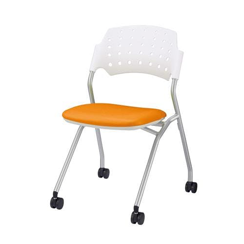ライオン事務器(LION) 折り畳み椅子(キャスター付/オレンジ) EA956XA-183 4518340061835【別送品】