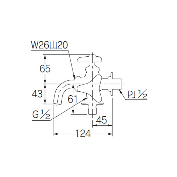 洗濯機用双口横水栓 PJ 1/2” EA468CF-36 4518340428522【別送品】