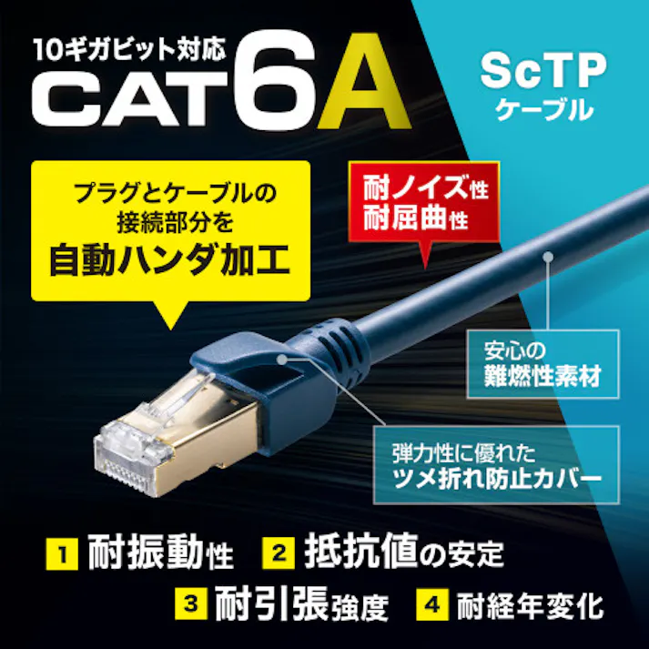 LANケーブル(CAT6A/ScTP半田加工式) 1.0m EA764BB-382【別送品】