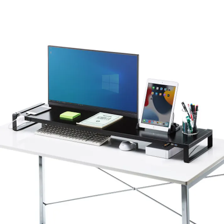 モニタースタンド(電源タップ/USBハブ黒) 1000×257×89mm EA954HC-315【別送品】