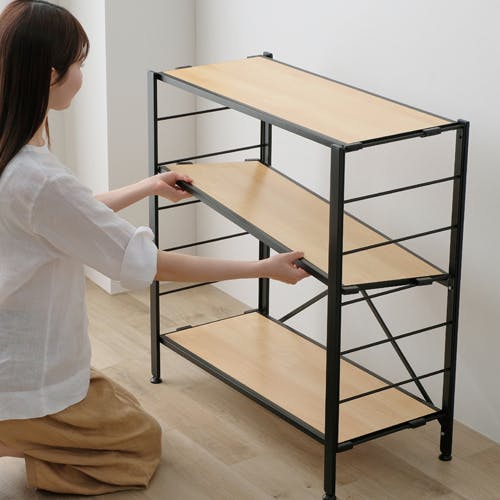 連結式スチールラック(木天板) 760×345×802mm EA976AK-121【別送品