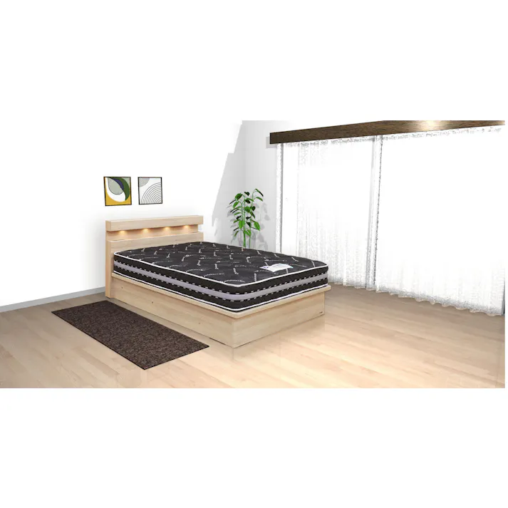 東京ベッド ベッドフレーム サンティエCD26 M グレージュ ダウンライト 2段棚 収納力 日本製 セミダブル 寝室 睡眠 開梱+設置 81384284001【別送品】