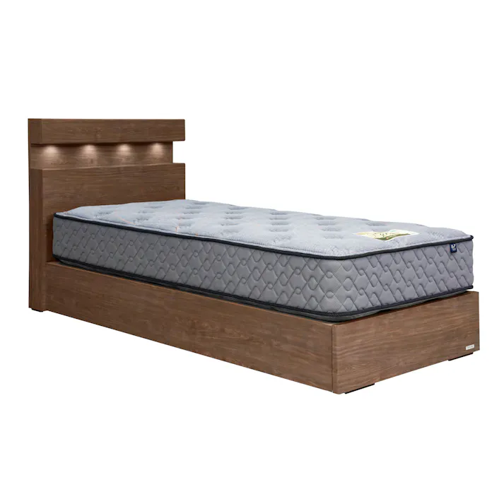 東京ベッド ベッドフレーム サンティエC26 D グレージュ ダウンライト 2段棚 収納力 日本製 ダブル 寝室 睡眠 開梱+設置 81434384001【別送品】