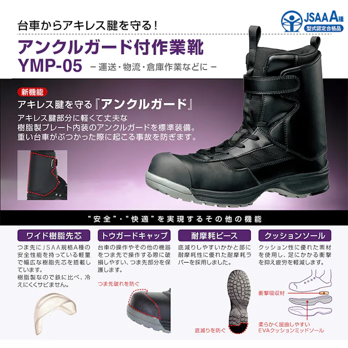 ミドリ安全 アキレス腱を守る アンクルガード付き スニーカー ブラック 30.0cm メンズ レディース 大きいサイズ YMP-05 作業靴 仕事靴 22.5~30cm展開 21250405_23【別送品】