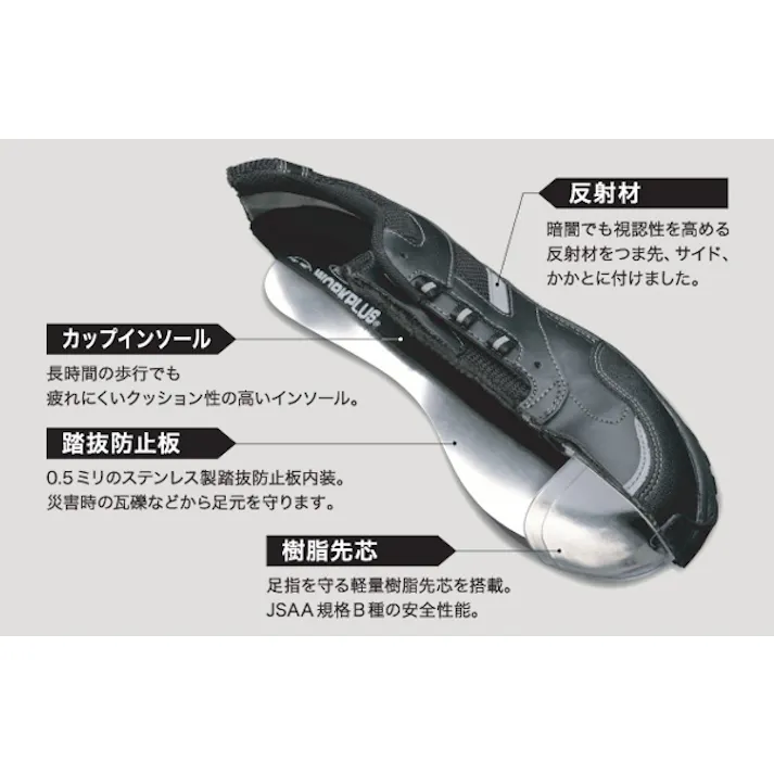 ミドリ安全 踏抜き防止板 先芯入り スニーカー ブラック 25.0cm メンズ レディース SL-603P-5 作業靴 仕事靴 22~30cm展開 21250438_13【別送品】