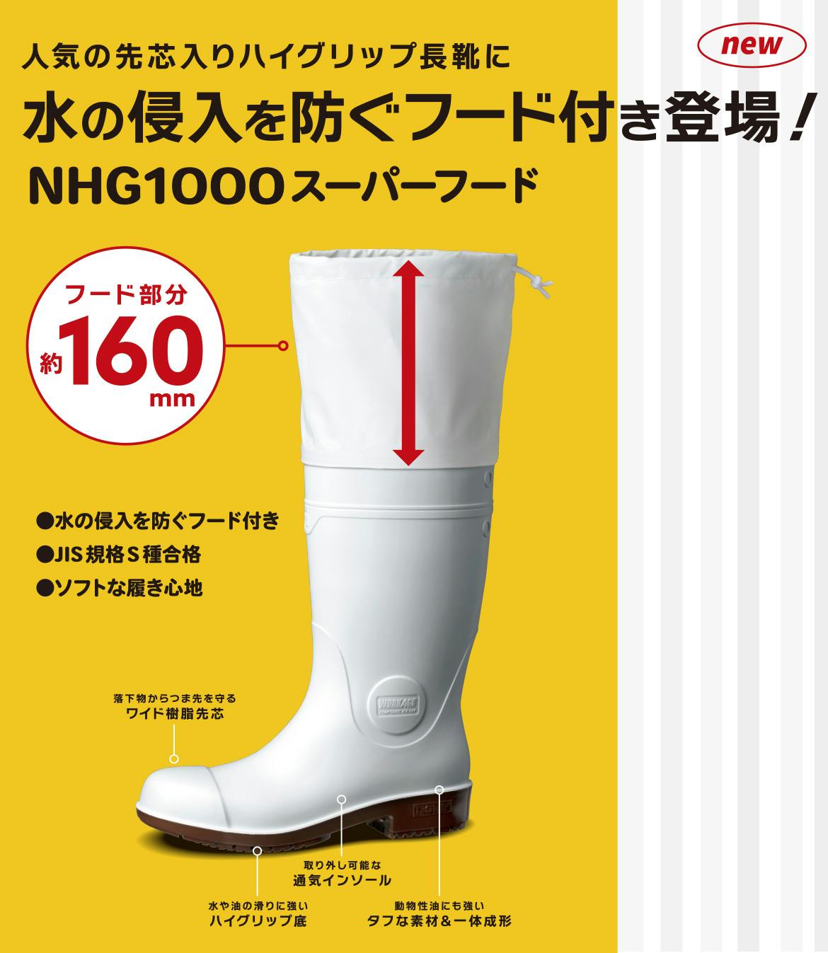 超耐滑安全長靴 NHG1000 スーパーフード ホワイト 26.5cm メンズ