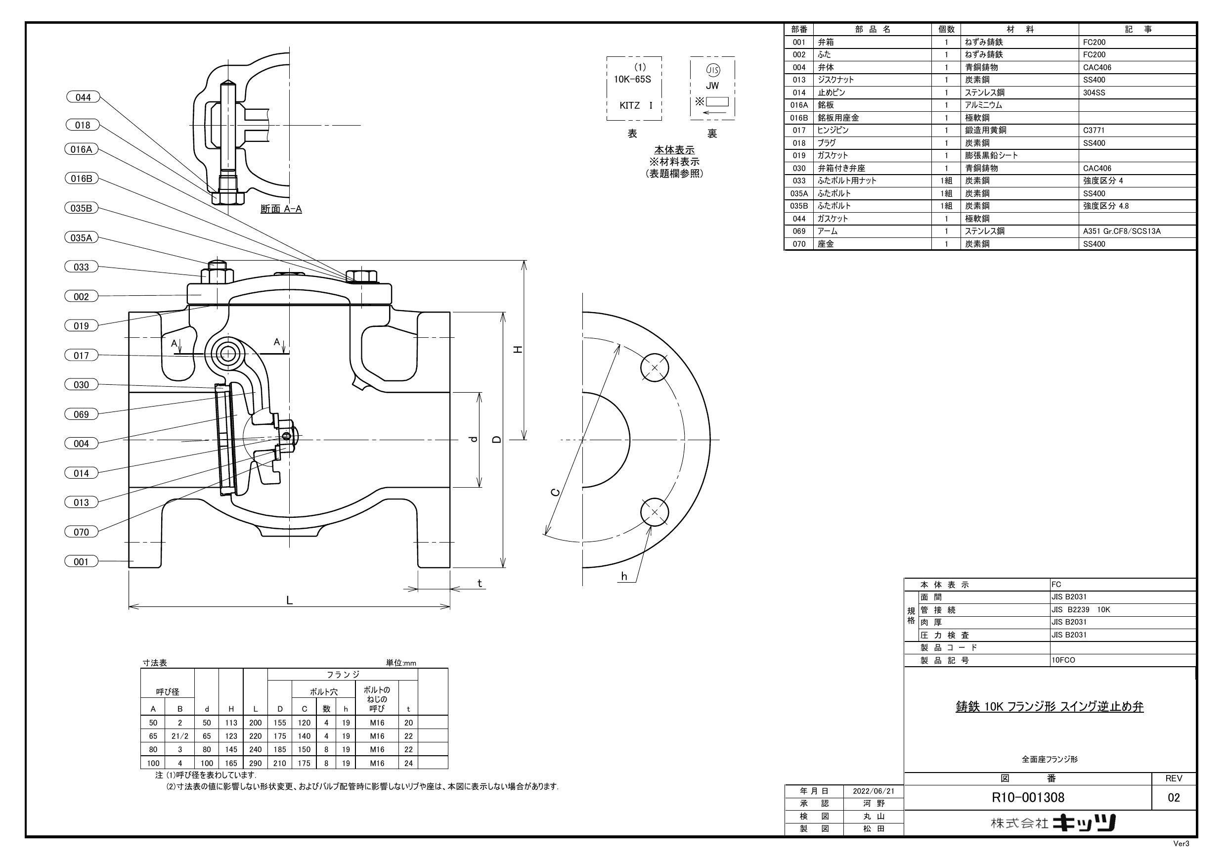 KITZ キッツ 10FCOU 40A 直送 代引不可 鋳鉄製JIS規格スイングチャッキ 10FCOU 10FCOU40A ｷｯﾂ 10FCOU FC要部18-8ｽﾃﾝﾚｽ ｽｲﾝｸﾞﾁｬｯｷ弁JIS 40A 10FCOU 40A ▽