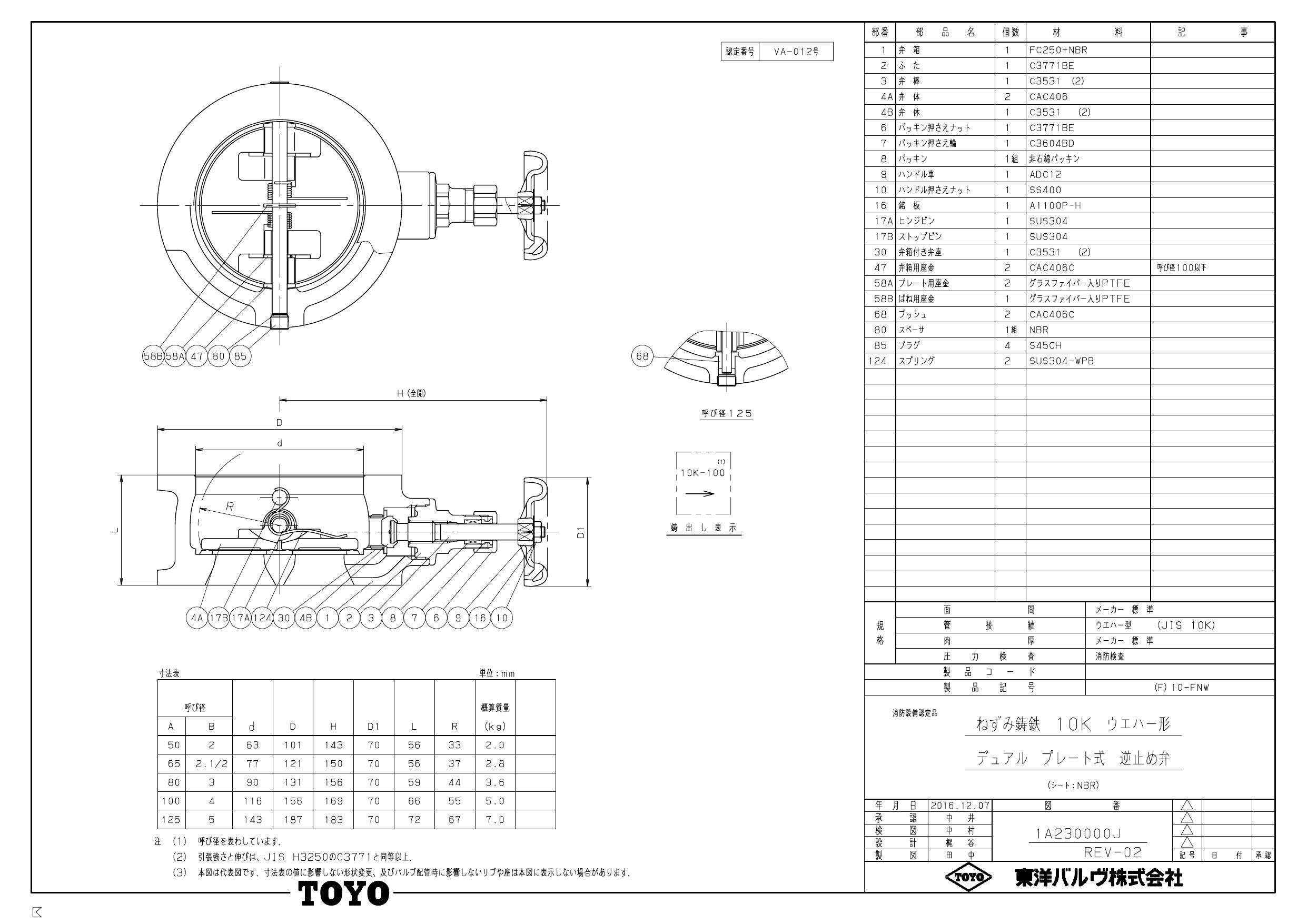 イシグロ 東洋バルヴ 10FNW FCウイングチェッキ弁【要部CAC・消防評定