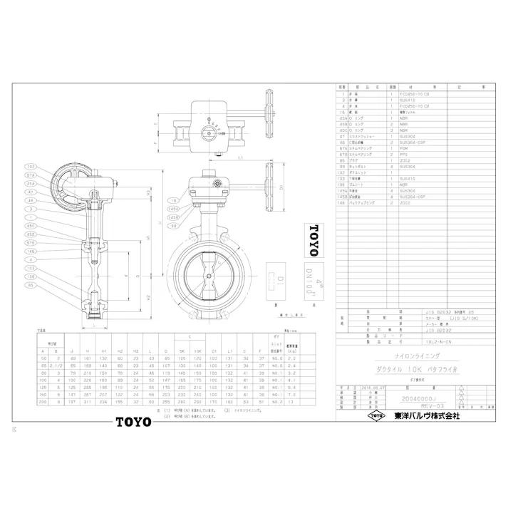 東洋バルヴ 10L2-N-CN 80A 10L2-N-CN FCDナイロンライニング/ナイロンライニング ギア式バタ弁【NBR】 80A 配管部材 バタフライ コーティング(10K) 00000004278【別送品】