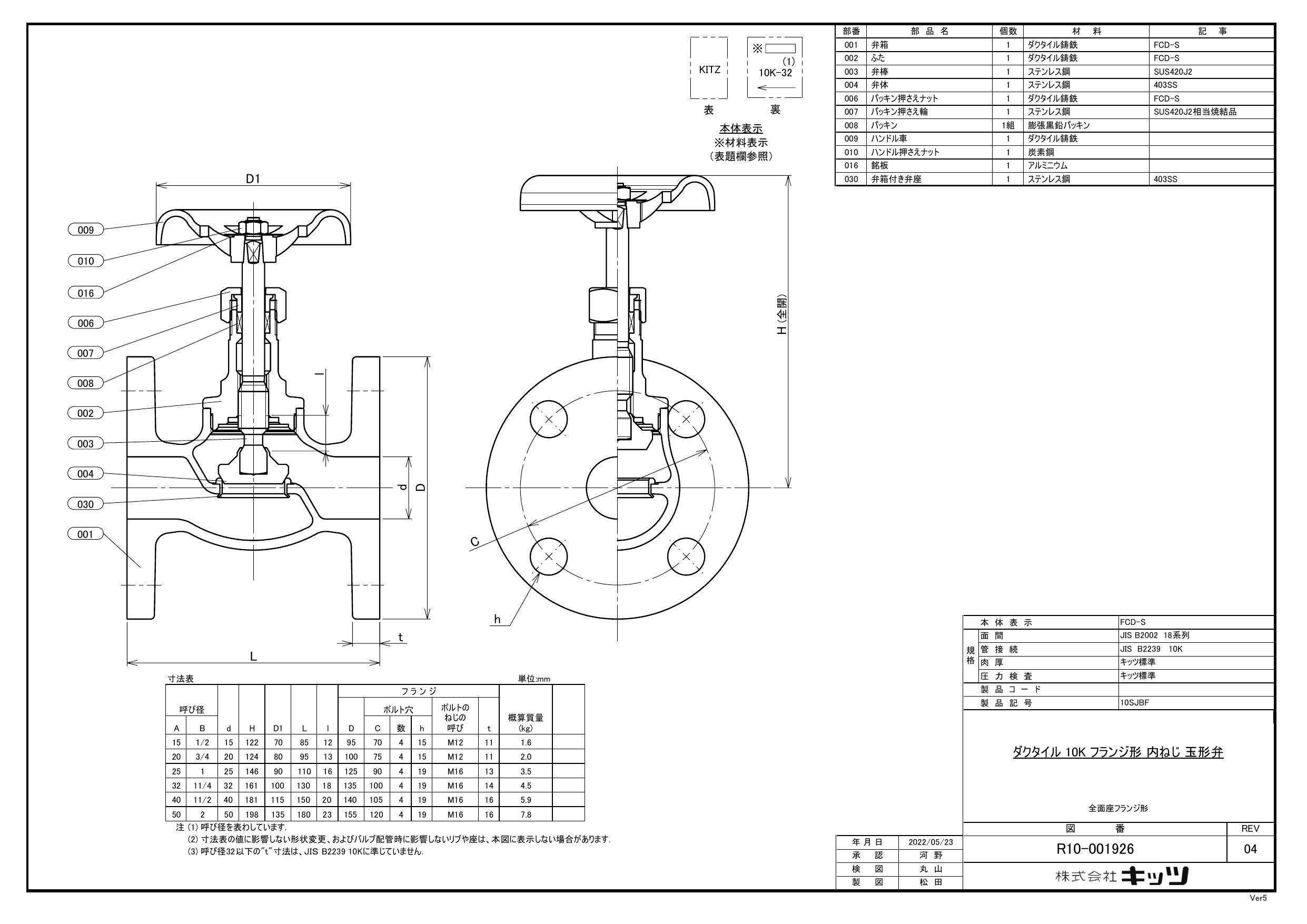 超美品 キッツ 10SJBF50 グローブバルブ - その他