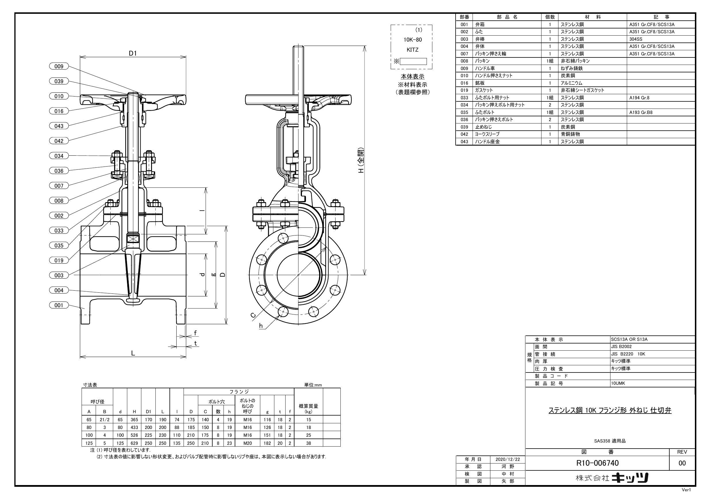 キッツ 10UMK 80A 10UMK SCS13A ゲート弁【フランジ】 80A 配管部材 SUS Kシリーズ(ゲートバルブ)  00000005787(CDC)【別送品】 | 建築資材 | ホームセンター通販【カインズ】