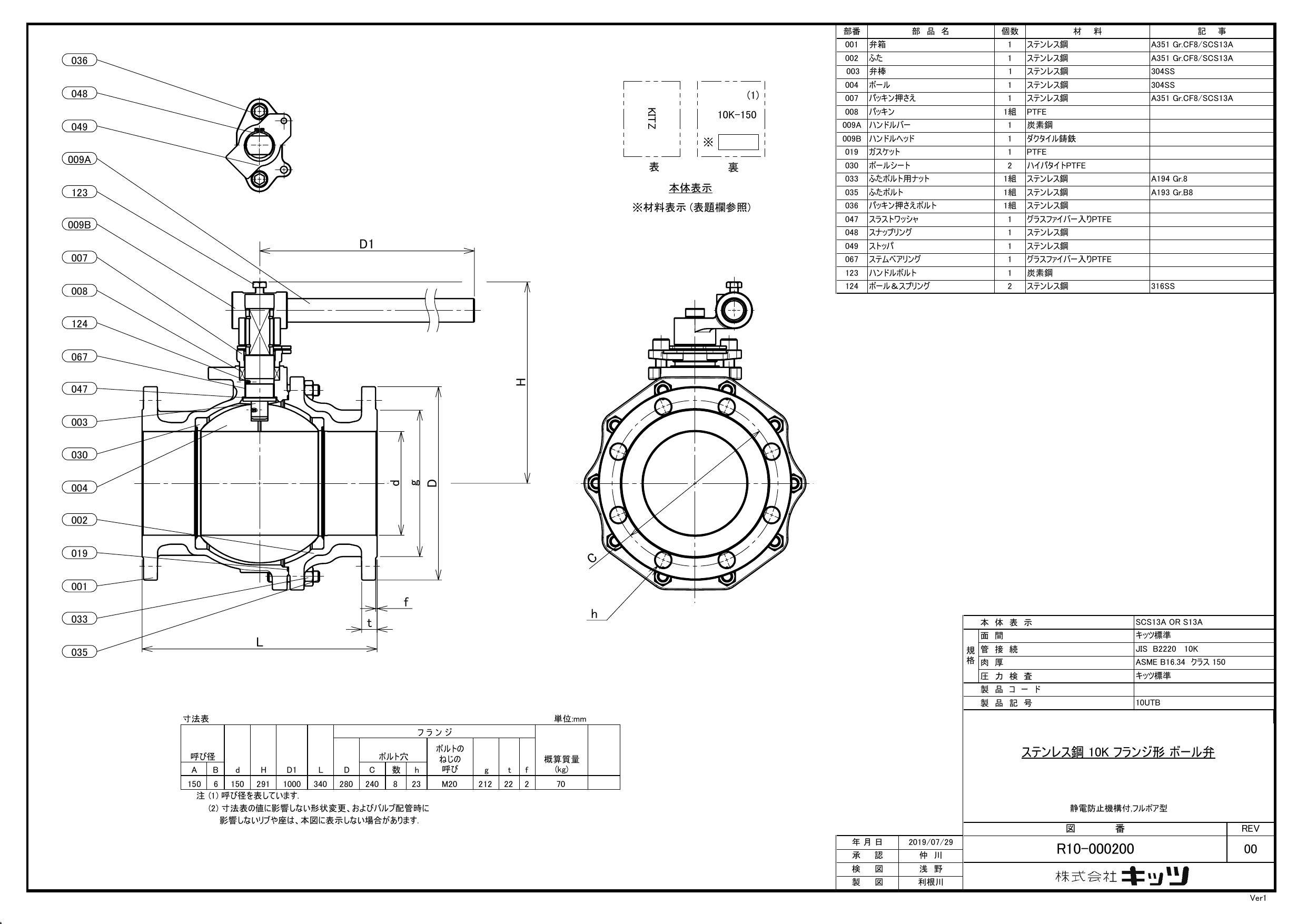 キッツ 10UTB 150A 10UTB SCS13A ボール弁【フランジ】 150A 配管部材 SUS 二方ボール弁(標準)  00000006362(CDC)【別送品】 | 建築資材・木材 | ホームセンター通販【カインズ】