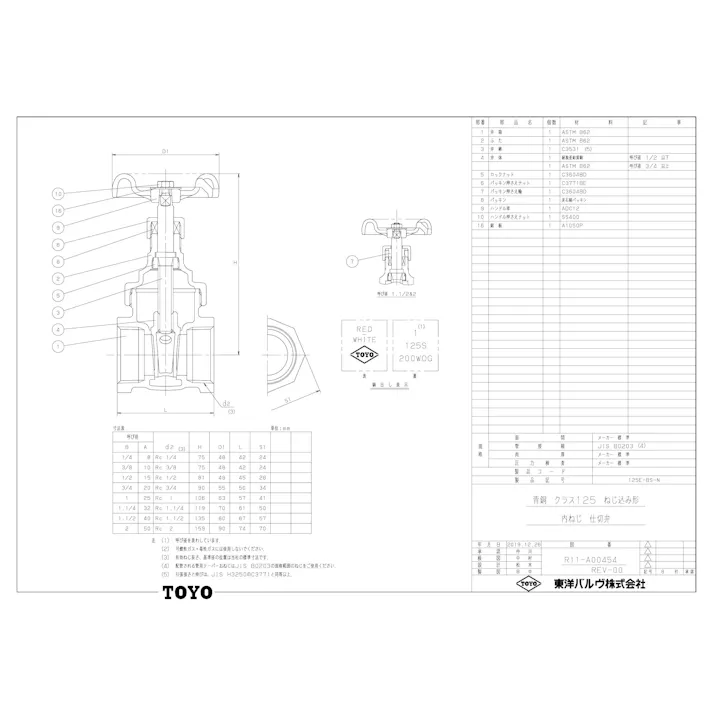 東洋バルヴ 125EBS-N 10A 125EBS-N 青銅ゲート弁 10A 配管部材 青銅 砲金一般(Eゲート) 00000007314【別送品】