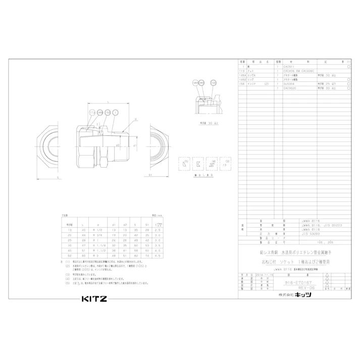 キッツ 1OS 50A KCP 1OS ポリ用おねじ付ソケット 50A 配管部材 ポリ管継手 KCP 鉛レス 00000010644【別送品】