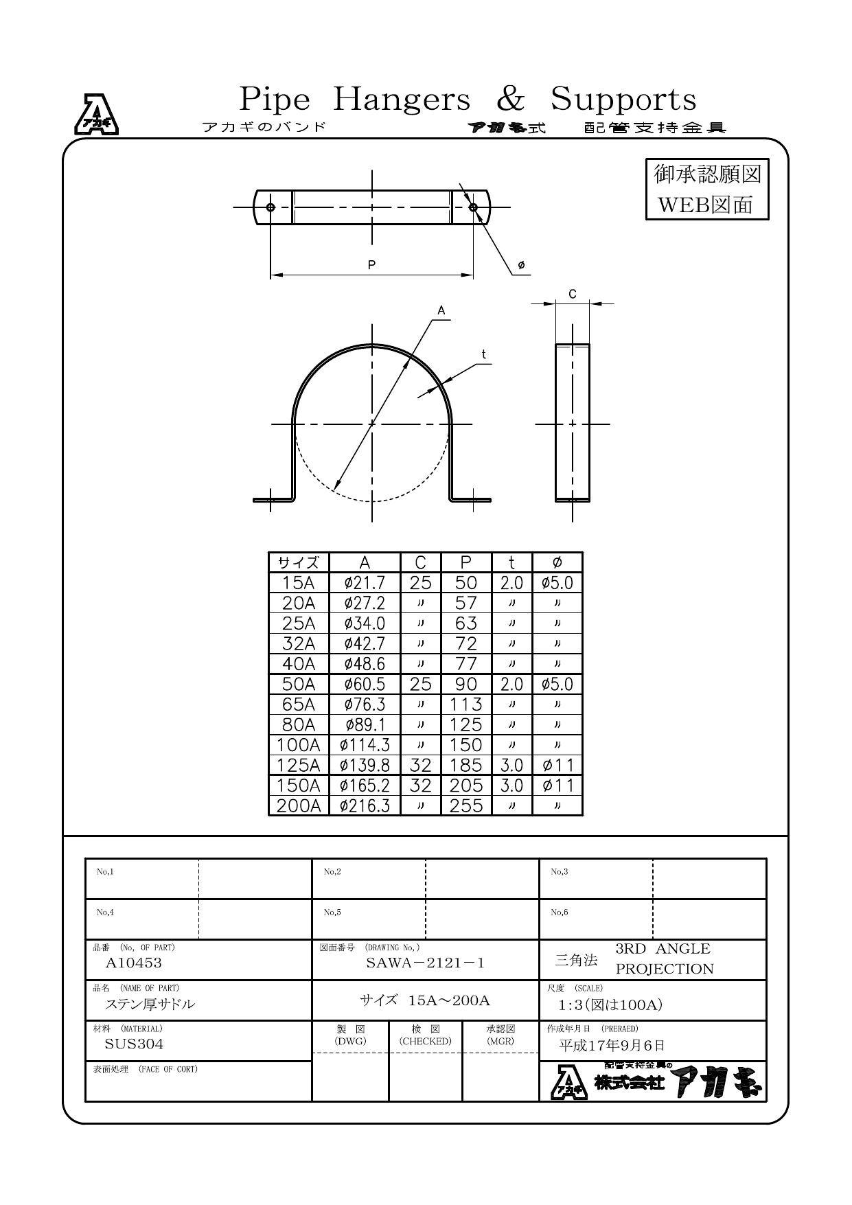 アカギ A10453 ステンレス鋼管用 厚サドルバンド SUS304製 25A 配管