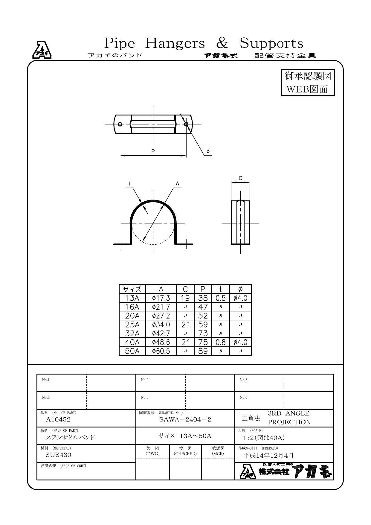 アカギ A10452 ステンレス鋼管用 サドルバンド SUS430製 25A 配管支持