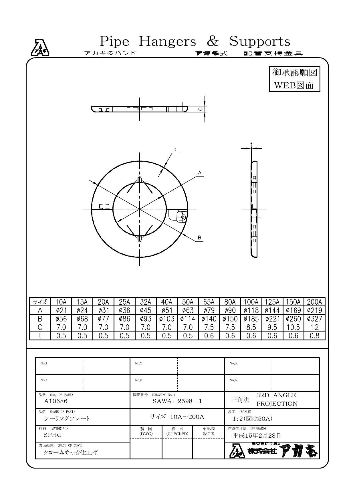 アカギ A10686 シーリングプレート (クロームメッキ) 32A 配管
