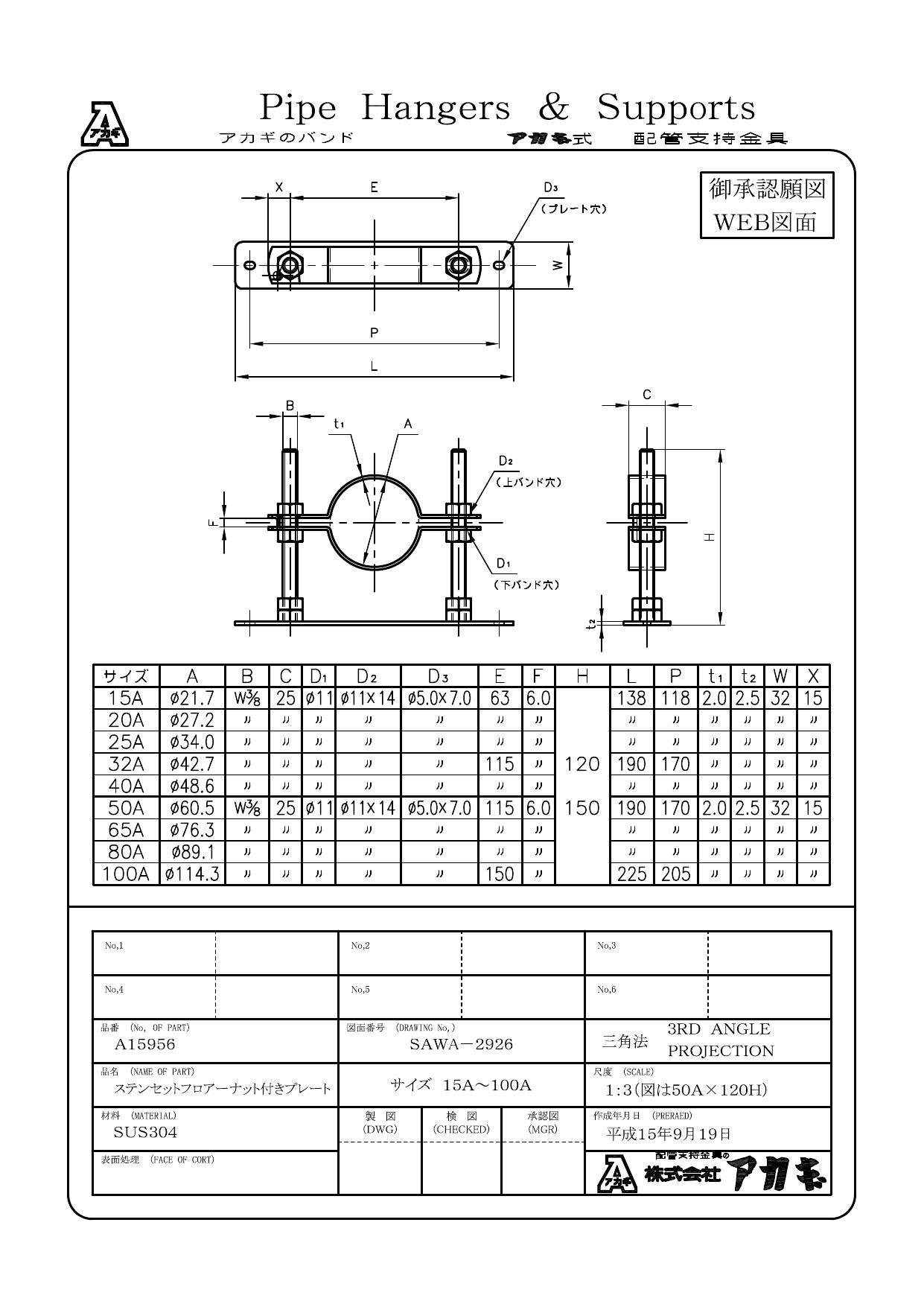 アカギ A15956 ステン セットフロアーナット付プレート(SGP・VP
