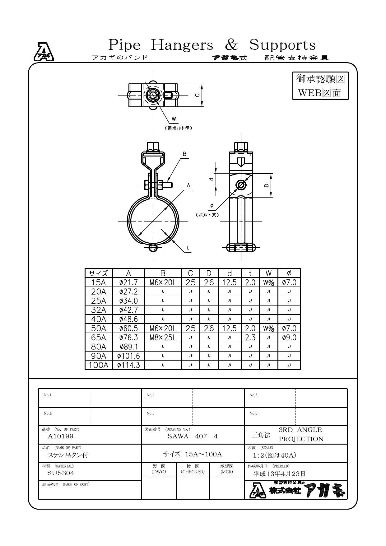 アカギ A10199 ステンレス鋼管用 吊バンド タン付 SUS304製 25A 配管支持金具類 吊配管金具  00000043833(CDC)【ネット注文限定・別送品】 | 建築資材・木材 | ホームセンター通販【カインズ】