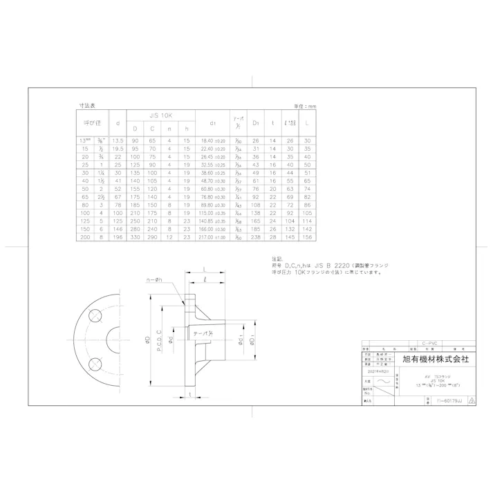 旭有機材 AV 10K HTフランジ C-PVC製 50A 配管部材 フランジ・パッキン 00000053614【別送品】